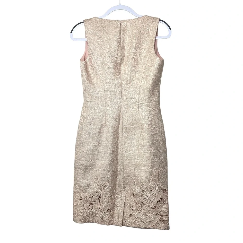 Rickie Freeman Teri Jon Metallic Pink Gold Dress Lace‎ Party Cocktail Sheath 4